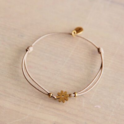 Elastic bracelet with daisy flower – taupe/gold