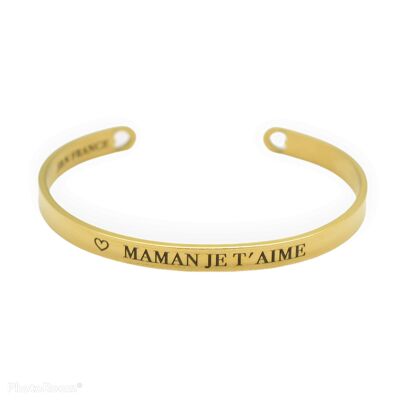 Bracelet Manchette Acier Inoxydable doré "Maman je t'aime" | Coeur