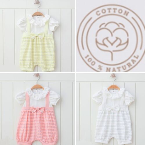 A Pack of Four Sizes Girl 0-12M Elegant Natural Girl Silvery Romper with Ribbon