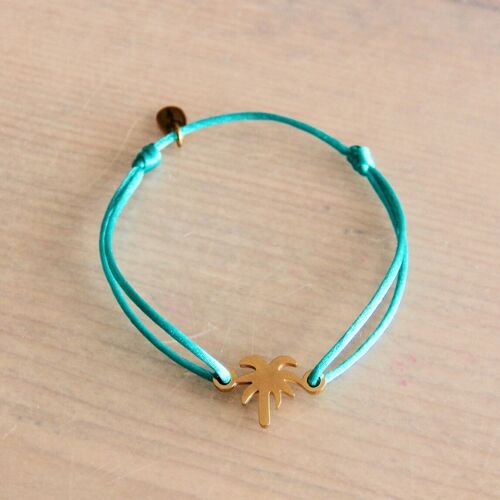 Satin bracelet with palm tree – green/gold