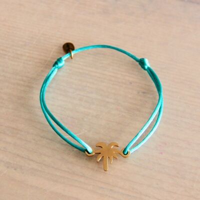 Pulsera de satén con palmera – verde/dorado