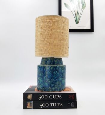 Lampe en céramique cristalline bleu-vert avec abat-jour en tissu Raphia 1