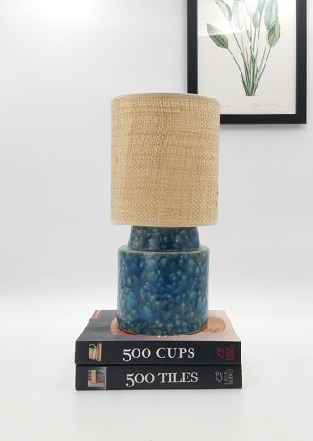 Lampe en céramique cristalline bleu-vert avec abat-jour en tissu Raphia 3