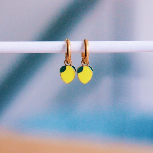 Stainless steel hoop earrings with lemon