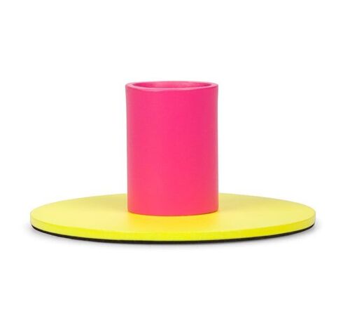 Small 4cm / 1.5'' Two-Tone Sulphur & Neyron Pink Metal Candleholder