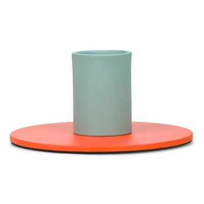 Klein 4 cm / 1.5'' zweifarbiger Kerzenhalter aus orangefarbenem und opalgrünem Metall