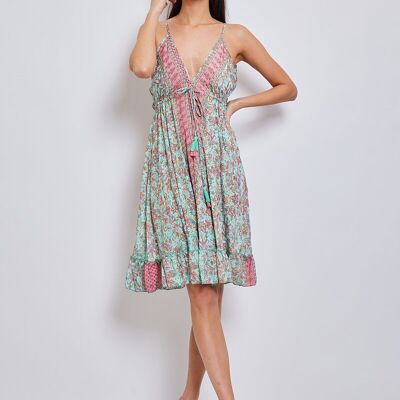 Short bohemian backless silk dress