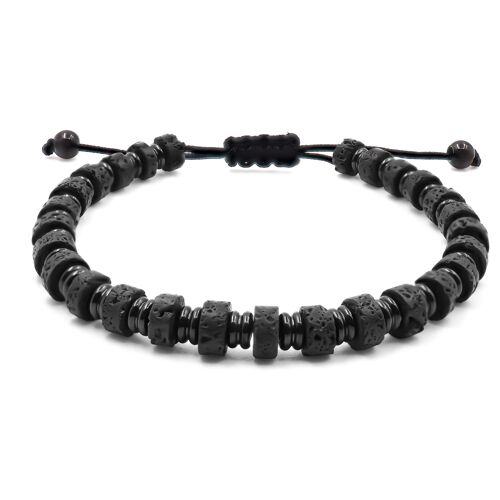 Bracelet en acier noir - pierre de lave