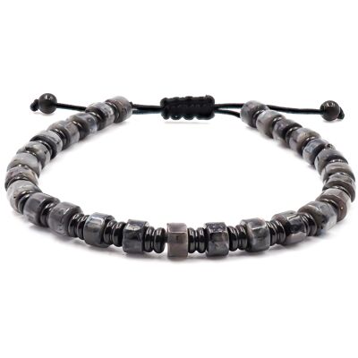 Bracciale in acciaio nero - diaspro grigio