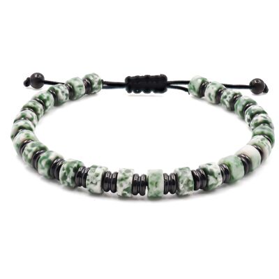 Bracelet en acier noir - jaspe vert