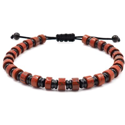 Brazalete de acero negro - jaspe rojo