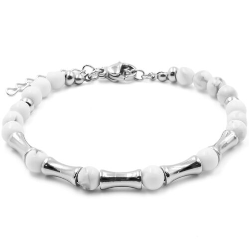 Bracelet en acier - howlite blanche