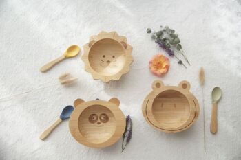 Set de repas bébé Panda bleu marine en bambou et silicone ( bol + cuillère ) 4