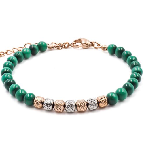 Bracelet en acier rosé - malachite