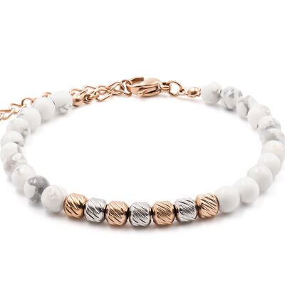 Bracelet en acier rosé - howlite blanche