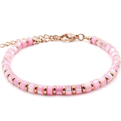 Pink steel bracelet - tinted mother-of-pearl