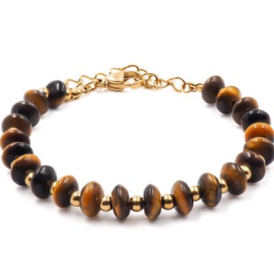 Golden steel bracelet - tiger's eye discs