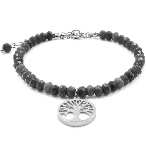 Bracelet en acier - arbre de vie pierre de jade