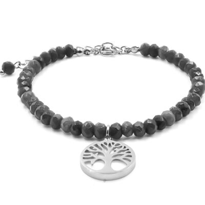 Steel bracelet - tree of life jade stone