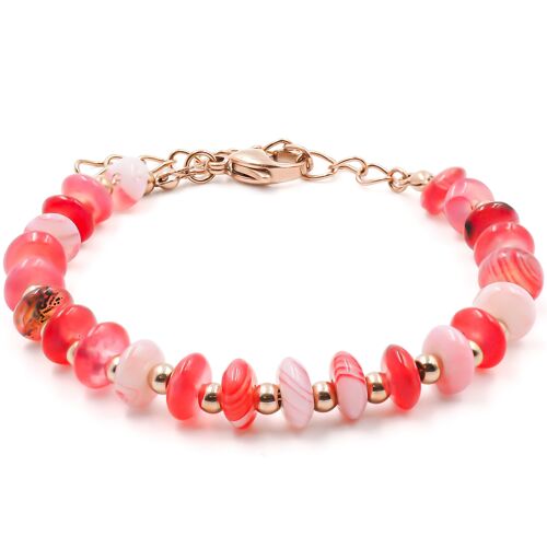 Bracelet en acier rosé - disques agate rose