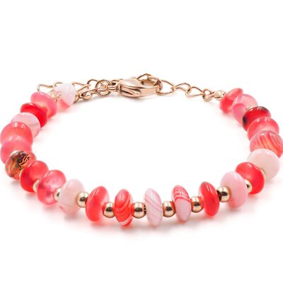 Pink steel bracelet - pink agate discs