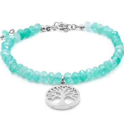 Pulsera de acero - amazonita árbol de la vida nácar