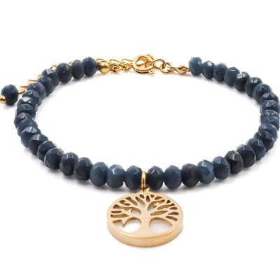 Pulsera de acero dorado - lapislázuli árbol de la vida nácar