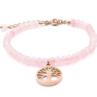 Pulsera de acero rosa - cuarzo rosa árbol de la vida nácar