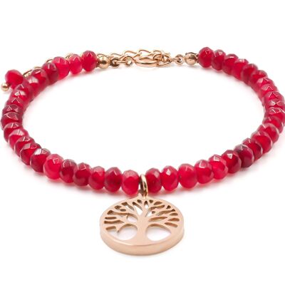 Bracciale in acciaio rosa - quarzo rosso albero della vita madreperla