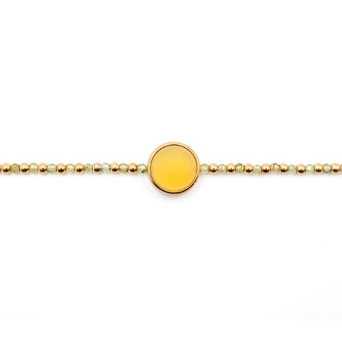 Bracelet en acier doré - quartz, agate jaune cabochon