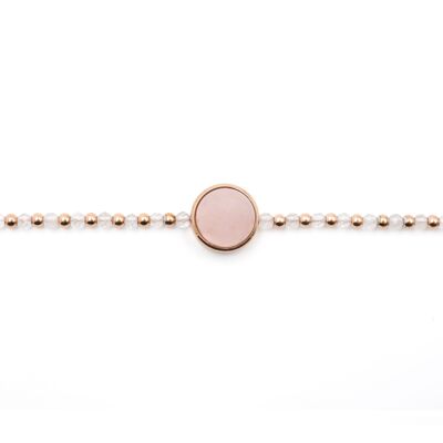 Pulsera en acero rosa - cuarzo rosa - cabujón