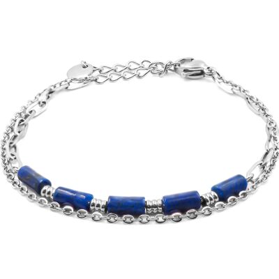 2 row steel bracelet - 4 lapis lazuli tubes
