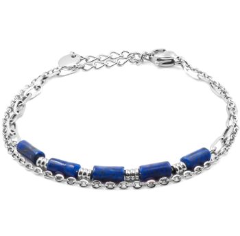 Bracelet en acier 2 rangs - 4 tubes lapis lazuli