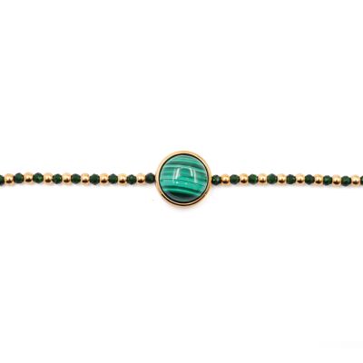 Golden steel bracelet - sandstone, malachite, cabochon