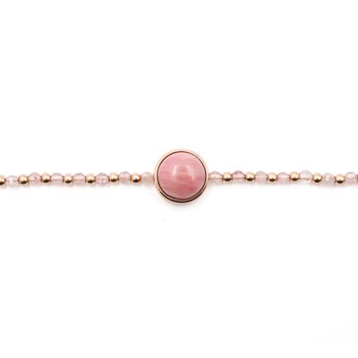 Bracciale in acciaio rosa - quarzo rosa, rodo. cabochon