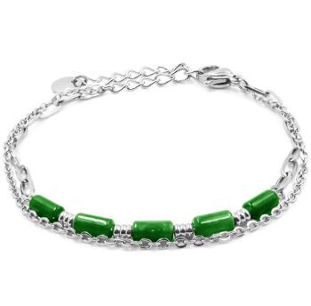 Bracelet en acier 2 rangs - 4 tubes agate verte