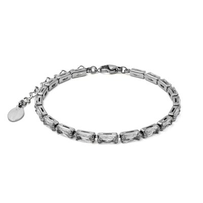 Steel bracelet - faceted white zircons