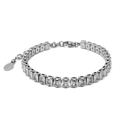 Steel bracelet - faceted white zircons