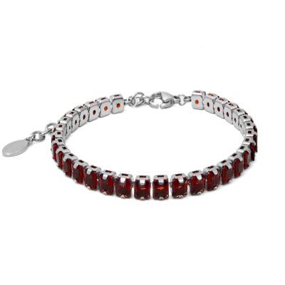 Bracelet en acier - imitation rubis carrés facettés