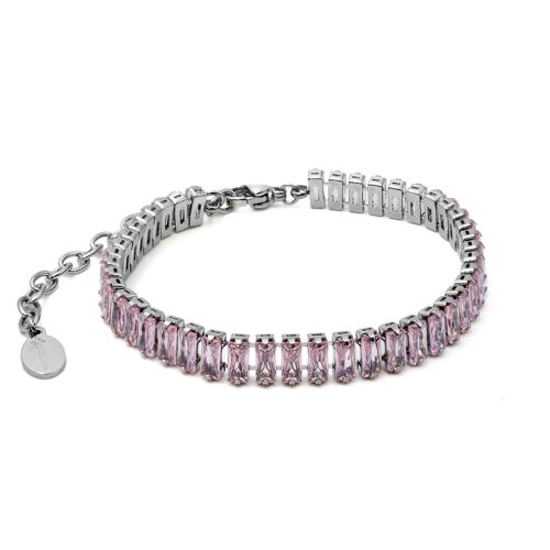 Bracelet en acier - zircons rose facettés