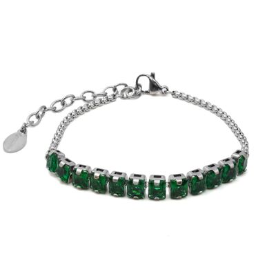 Bracciale in acciaio - imitazione di smeraldo sfaccettato verde