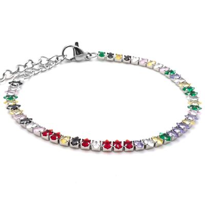 Steel bracelet - round multicolor zircons