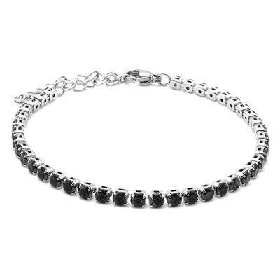 Steel bracelet - faceted round black zircons