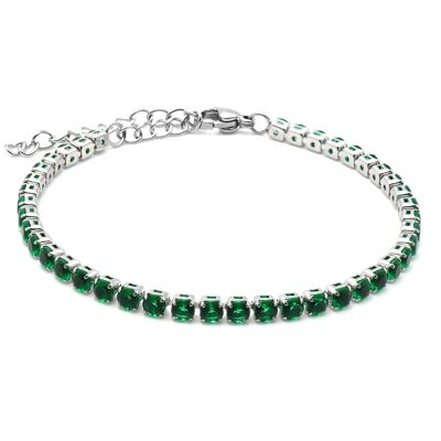 Pulsera de acero - circonitas verdes redondas facetadas