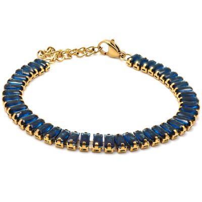 Bracelet en acier - PVD doré - zircons bleu foncés
