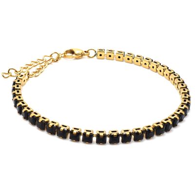 Pulsera de acero - PVD oro - circonitas negras cuadradas