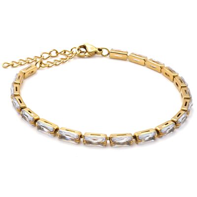 Steel bracelet - gold PVD - white zircons