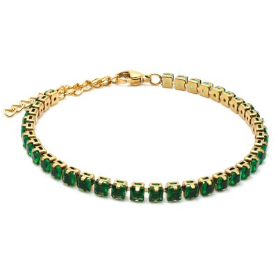 Steel bracelet - gold PVD - square green zircons