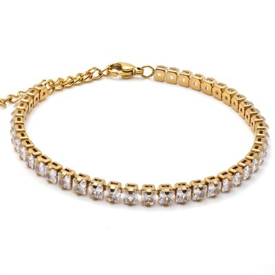 Steel bracelet - gold PVD - square white zircons