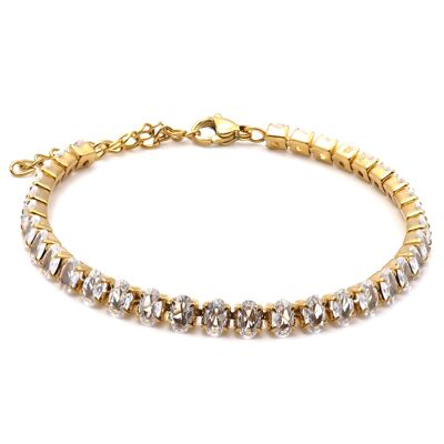 Steel bracelet - gold PVD - oval white zircons